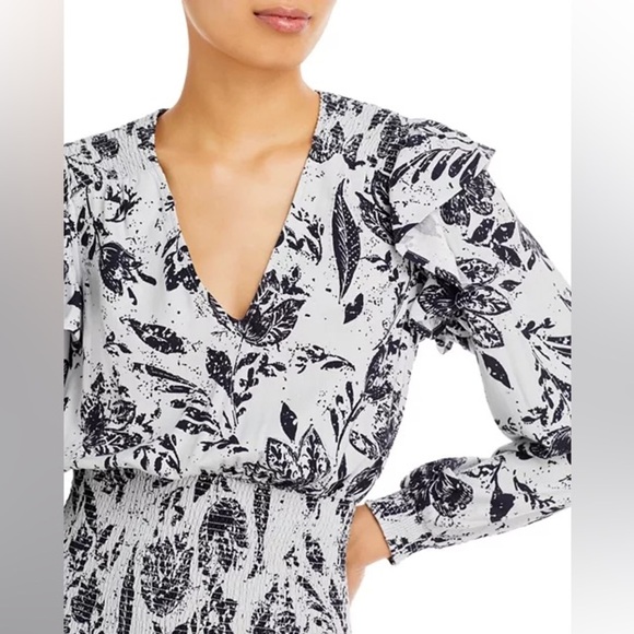 AQUA Smocked Floral Print Midi Dress Size S - Picture 2 of 16